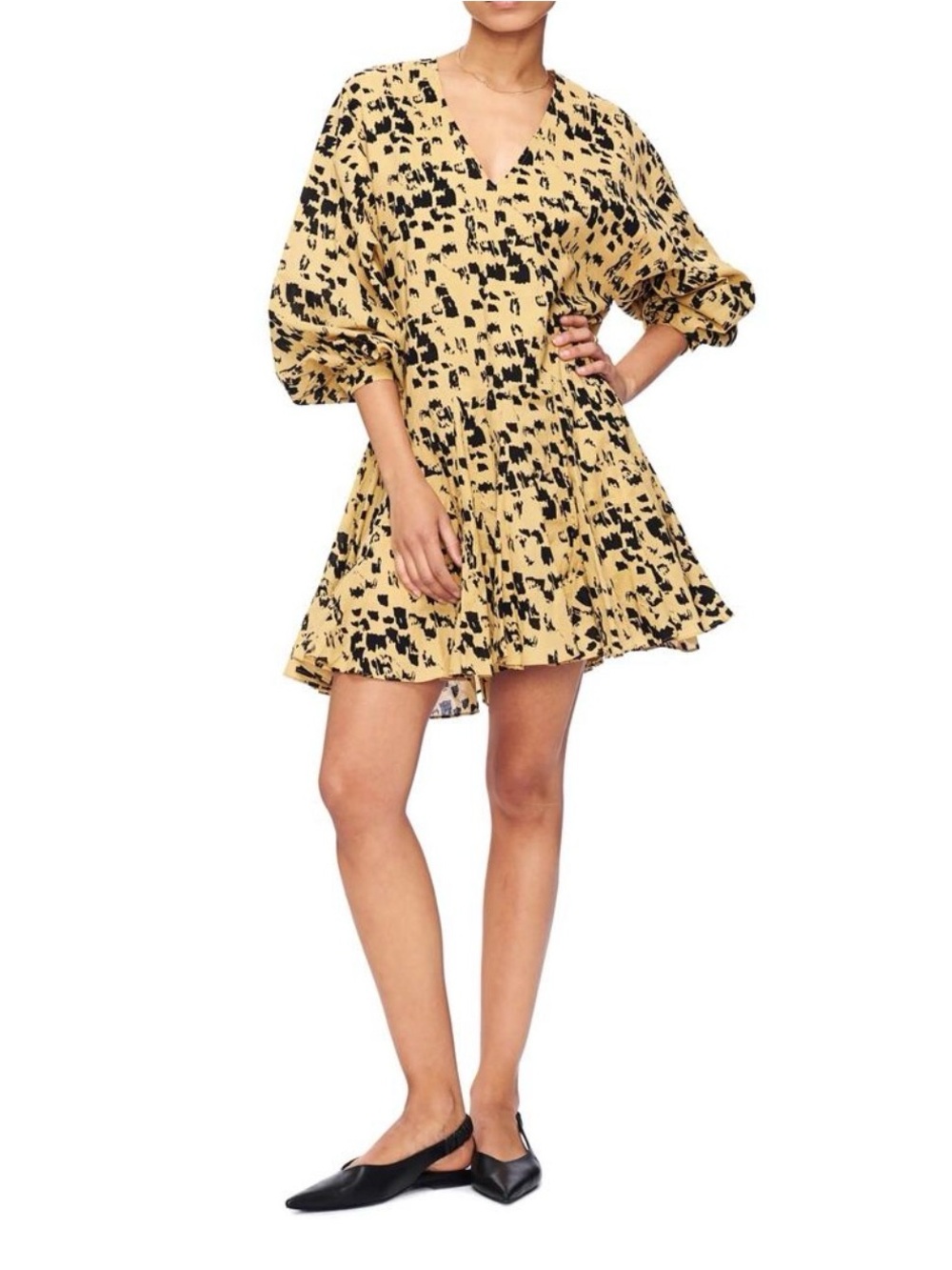 Anine Bing peyton printed cotton V-Neck Puff-Sleeve Mini Dress size S/P NWOT
